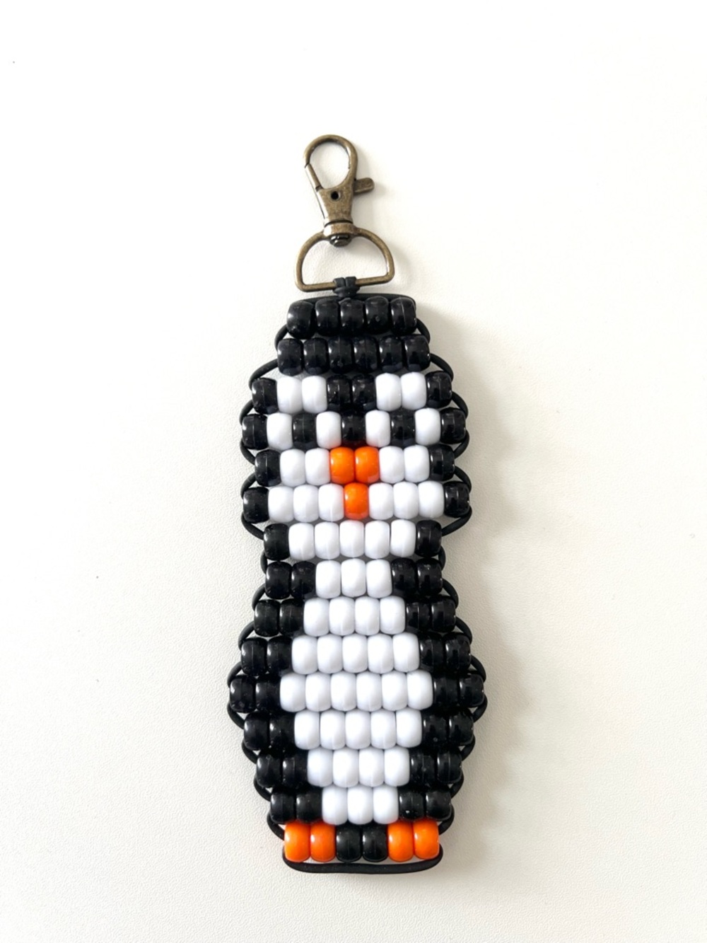 Handmade Pony Bead Penguin Keychain | Colorful Beaded Bag Charm